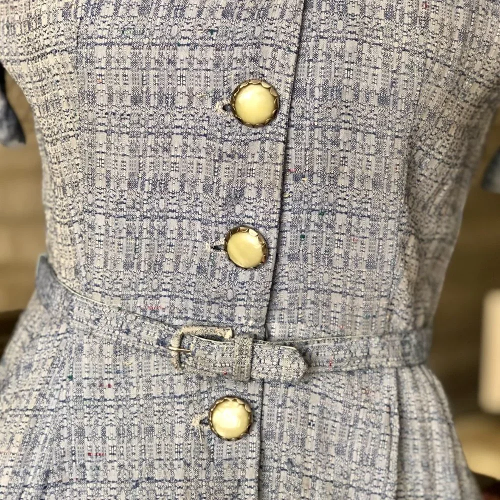 Vintage 1970s Handmade Belted Pink & Blue Pocket Dress - Picture 3 of 8